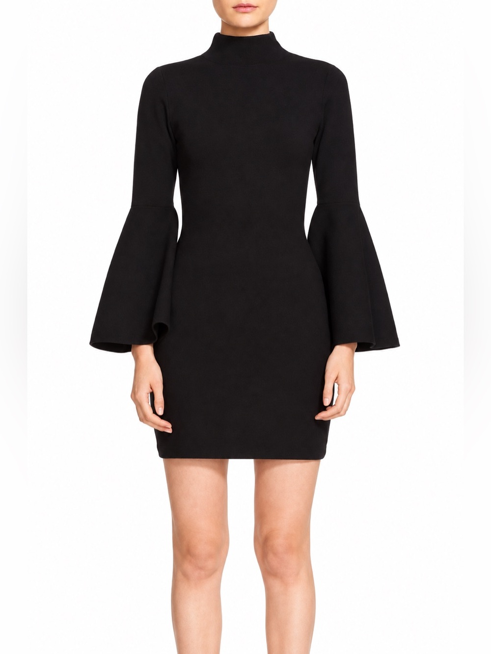 MILLY $350 bell sleeve mock neck stretchy knit dress. Fits big